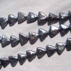 Triangle Coin Pearls, Pewter Blue, 11mm