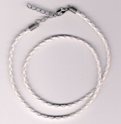 Braided Leather Necklace, White, Adjustable