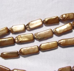 Golden Bronze Bar Coin Pearls, 8x18mm