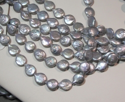 Silvery Blue Coin Pearls, 9-9.5mm