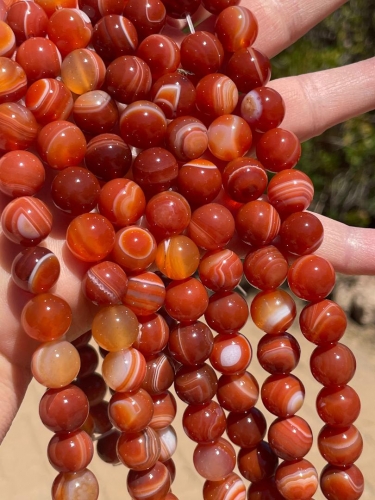 Red Orange Striped Carnelian Polished Rounds, 12mm