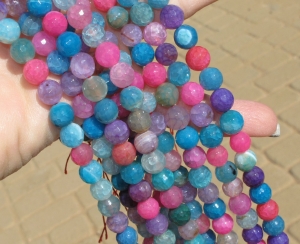 Snowflake Agate Faceted Rounds, Bubble Gum Mix, 8mm