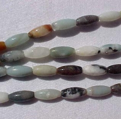 Amazonite Black & Gold Long Rice, 12x5mm