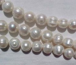 Powderpuff White Large Hole Pearls, 10-11mm potato