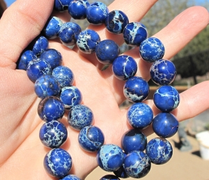 Lapis Blue Impression Jasper Large Hole Rounds, 12mm