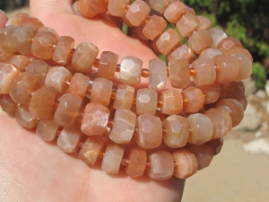 Peach Moonstone Faceted Rondels, A Grade, 10-11mm