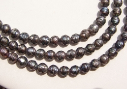 Black Peacock Faceted Pearls, 6-6.5mm