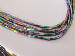 Rainbow Titanium Hematite Hexagon Barrels, 3x5mm