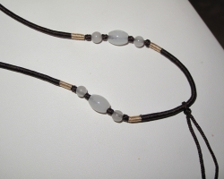 Silk Wrapped Cord Necklace, Dark Brown w/White Jade Accents