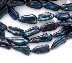 Dark Emerald Teal Biwa, 24x9mm