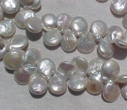 Top Drilled White Coin Pearls, 12-13mm, 8" string