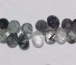 Black Rutilated Quartz Briolettes, Graduated