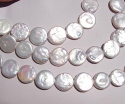 Icey White Coin Pearls, 14-15mm