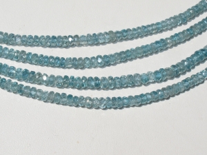 Blue Zircon Faceted Rondels, 4mm