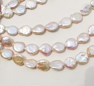 Chiffon Sheer Pink Coin Pearls, 12-13mm