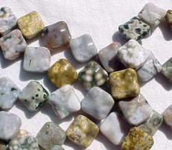 Ocean Jasper Textured Diagonal Squares, 14mm