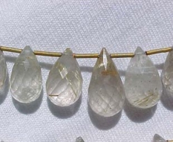 Rutilated Quartz Teardrop Briolettes, 11-12mm