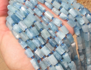 Blue Aquamarine Faceted Barrels, 7x12mm