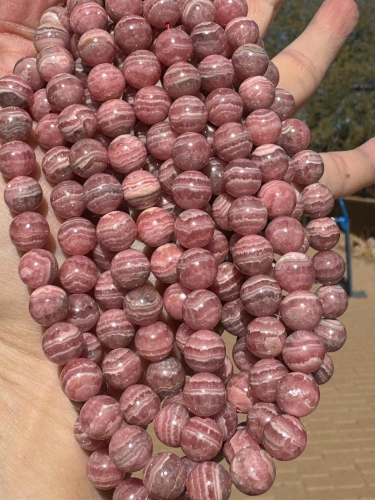 Gemmy Rhodochrosite Polished Round Beads, 10mm