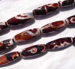 Tribal Print Faceted Agate Long Barrels, 10x30mm