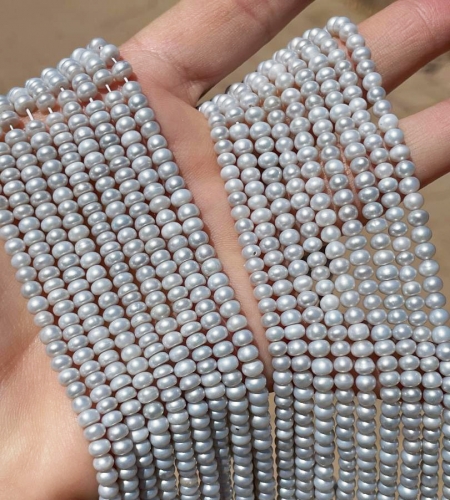 Sheer Silver Button Pearls, 4-4.5mm