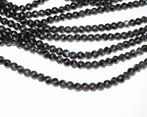 Crystal Window Cut Glass Beads, Black Frost, 4mm