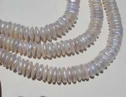 Center Drill Cream & Silver White Coin Pearls, 14-15mm