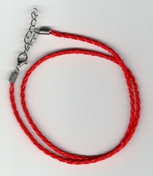 Braided Leather Necklace, Red, Adjustable