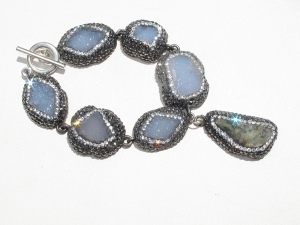 Drusy Blue Chalcedony Bracelet, Sterling