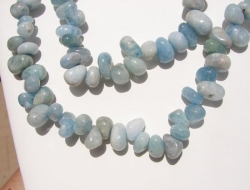 Blue Aquamarine Top Drill Pebbles, 12-14mm long