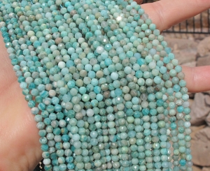 Amazonite Laser Faceted Rounds, 3mm