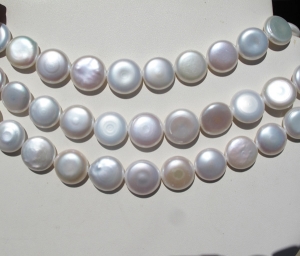 Smooth White Coin Pearls, 14-15mm, each
