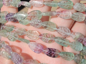 Green/Purple Fluorite Carved Leaf, 8x14mm