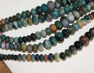 Moss Agate Polished Rondels, Graduated 6-16mm