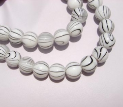 White w/Black Swirl Glass Beads, 8mm