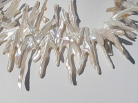 White Top Drilled Wishbone Biwa Pearls, 26-44mm, 8" String