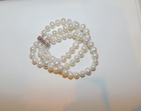 3 String Pearl Bracelet, Sterling, 8mm White