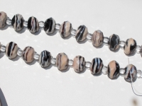 Czech Faceted Beige Black Swirls Rondels, 12mm