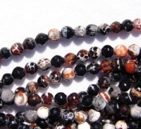 Snowflake Agate Faceted Rounds, Black, Rust & White, 6mm