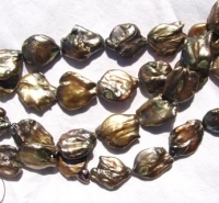 Golden Green Baroque Coin Pearl, 18-22mm