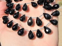 Black Spinel Faceted Teardrop Briolettes, Graduated 10-13mm