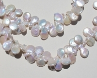 Top Drilled White Coin Pearls w/Long Points, 12-13mm, 8" string