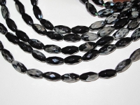 Black Snowflake Agate Faceted Rice, 8x16mm