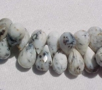White Dendrite Opal Teardrop Briolettes, 11-12mm