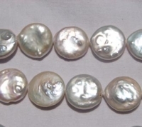 White Irridescence Coin Pearls, 18-20mm
