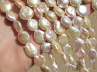 Natural Sheer Pink Large Hole Coin Pearls, 13-14mm