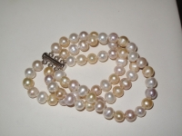 3-String Multi Hue Pastel Pearl Bracelet, Sterling Slide Clasp