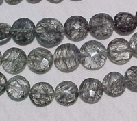 Black Rutilated Faceted Coins, 10-12mm