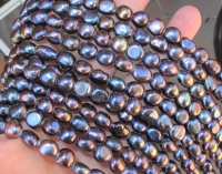 Metallic Peacock Baroque Rice Large Hole Pearls, 8-9mm