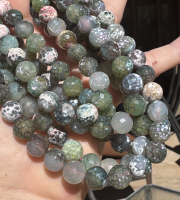 Snowflake Agate Faceted Rounds, Dusty Sage Rose, 10mm
